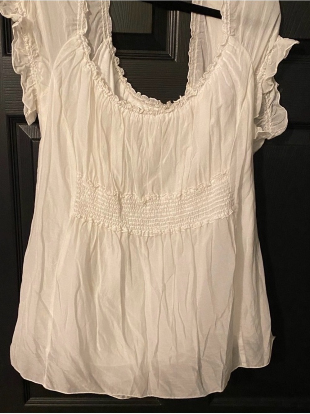 White Women's Scoop Neck Smocked Waist Top